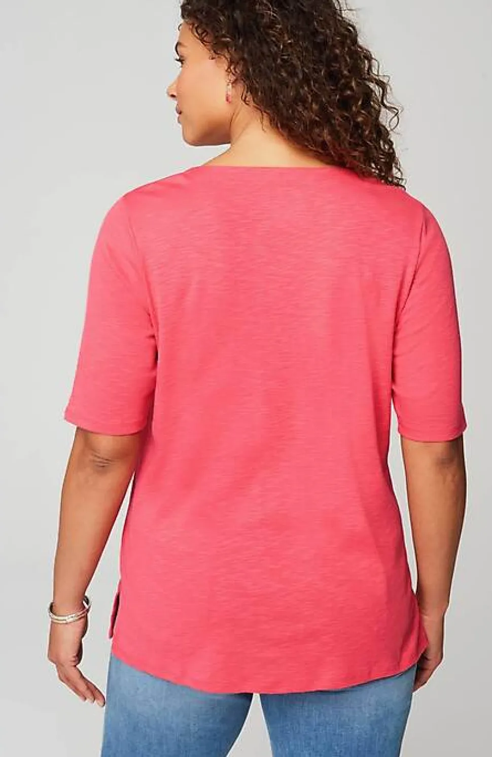 Pima-Slub Scoop-Neck Side-Slit Tee | Jjill