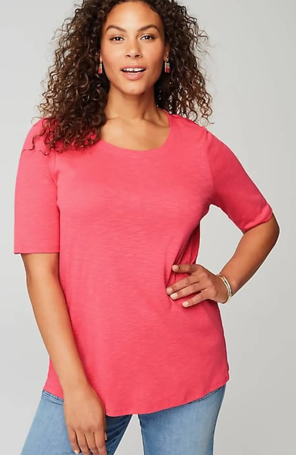 Pima-Slub Scoop-Neck Side-Slit Tee | Jjill