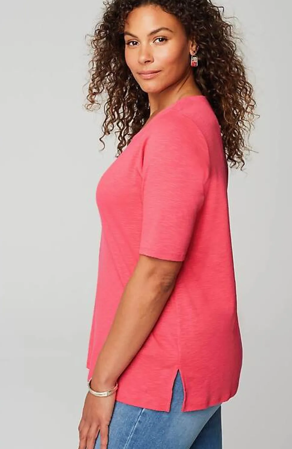 Pima-Slub Scoop-Neck Side-Slit Tee | Jjill