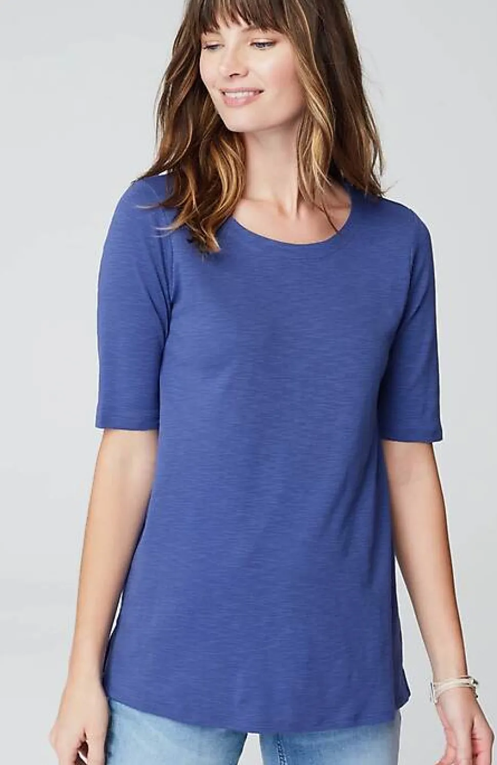 Pima-Slub Scoop-Neck Side-Slit Tee | Jjill