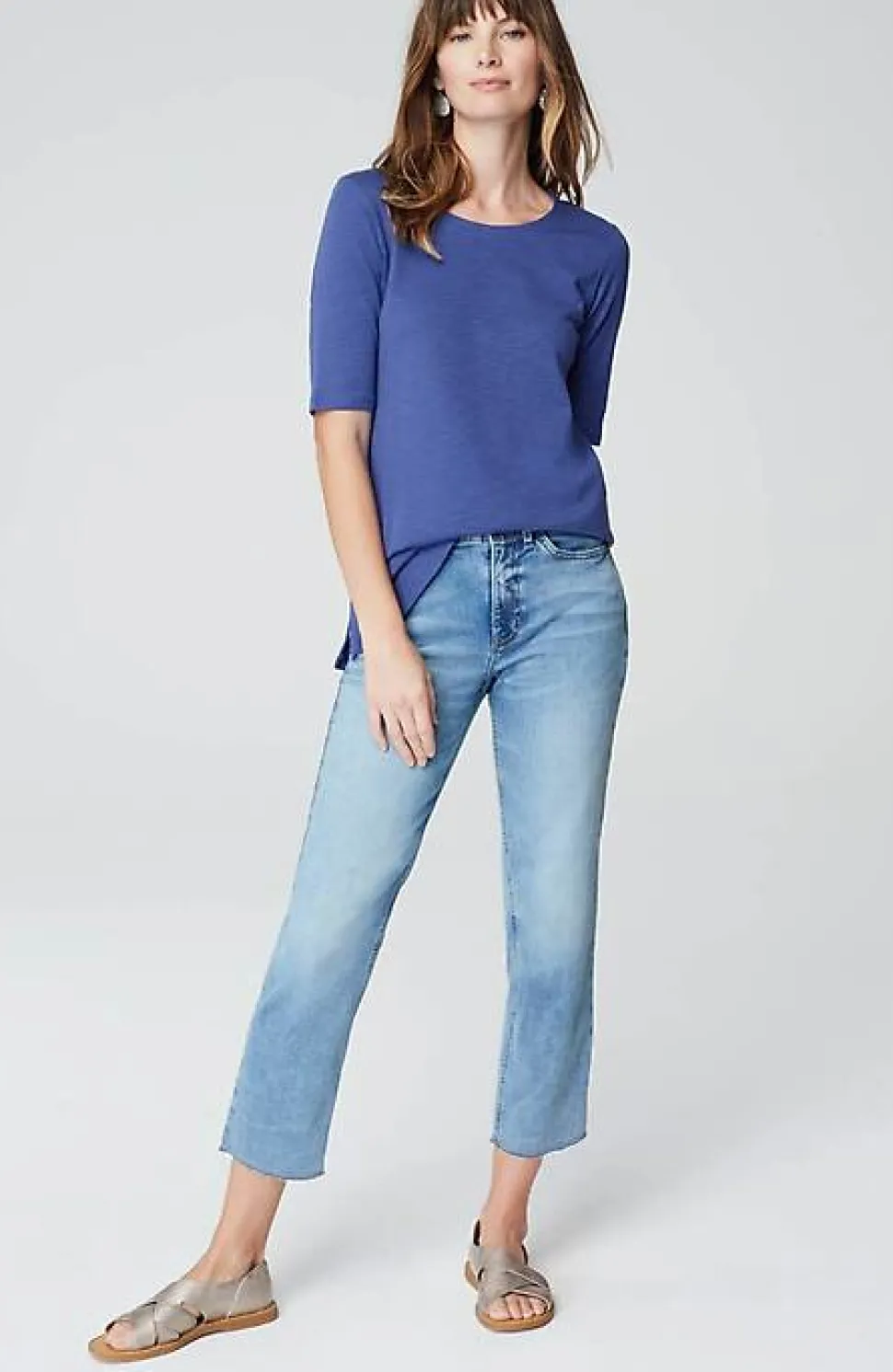Pima-Slub Scoop-Neck Side-Slit Tee | Jjill