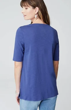 Pima-Slub Scoop-Neck Side-Slit Tee | Jjill