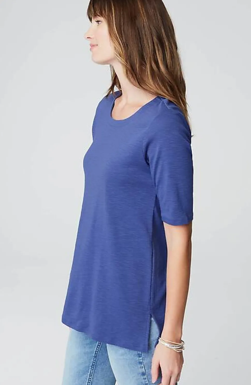 Pima-Slub Scoop-Neck Side-Slit Tee | Jjill