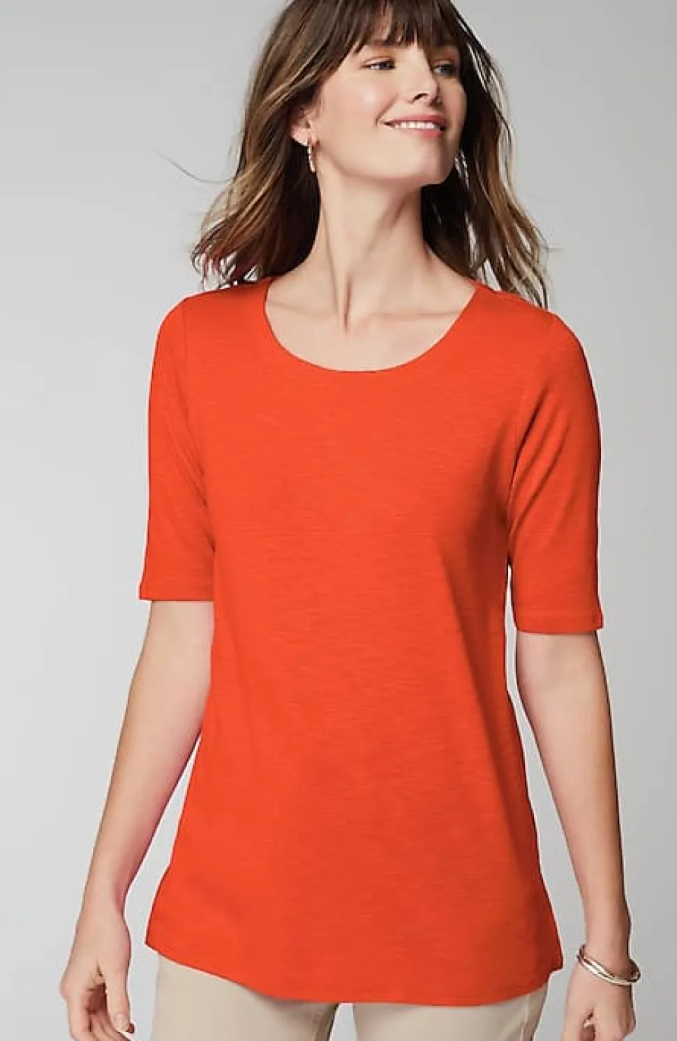 Pima-Slub Scoop-Neck Side-Slit Tee | Jjill
