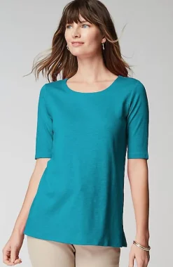 Pima-Slub Scoop-Neck Side-Slit Tee | Jjill