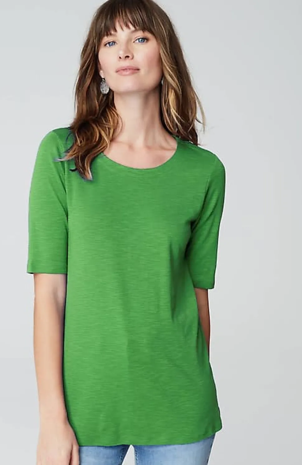 Pima-Slub Scoop-Neck Side-Slit Tee | Jjill