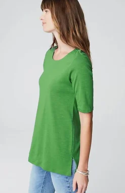 Pima-Slub Scoop-Neck Side-Slit Tee | Jjill