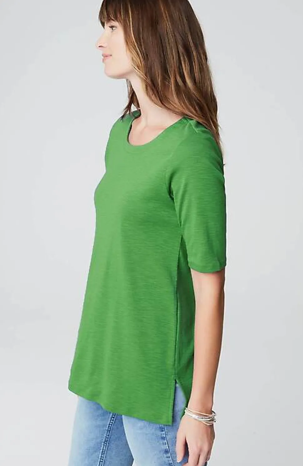Pima-Slub Scoop-Neck Side-Slit Tee | Jjill