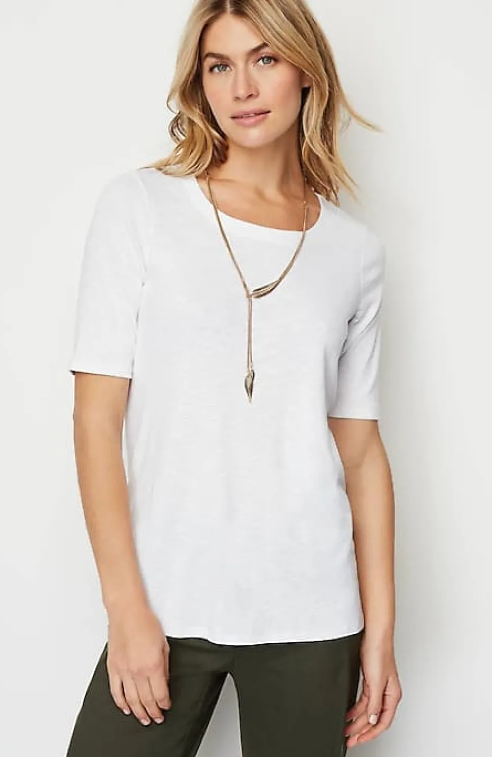 Pima-Slub Scoop-Neck Side-Slit Tee | Jjill