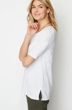 Pima-Slub Scoop-Neck Side-Slit Tee | Jjill