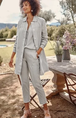 Pintucked Linen-Stretch Slim-Leg Pants | Jjill
