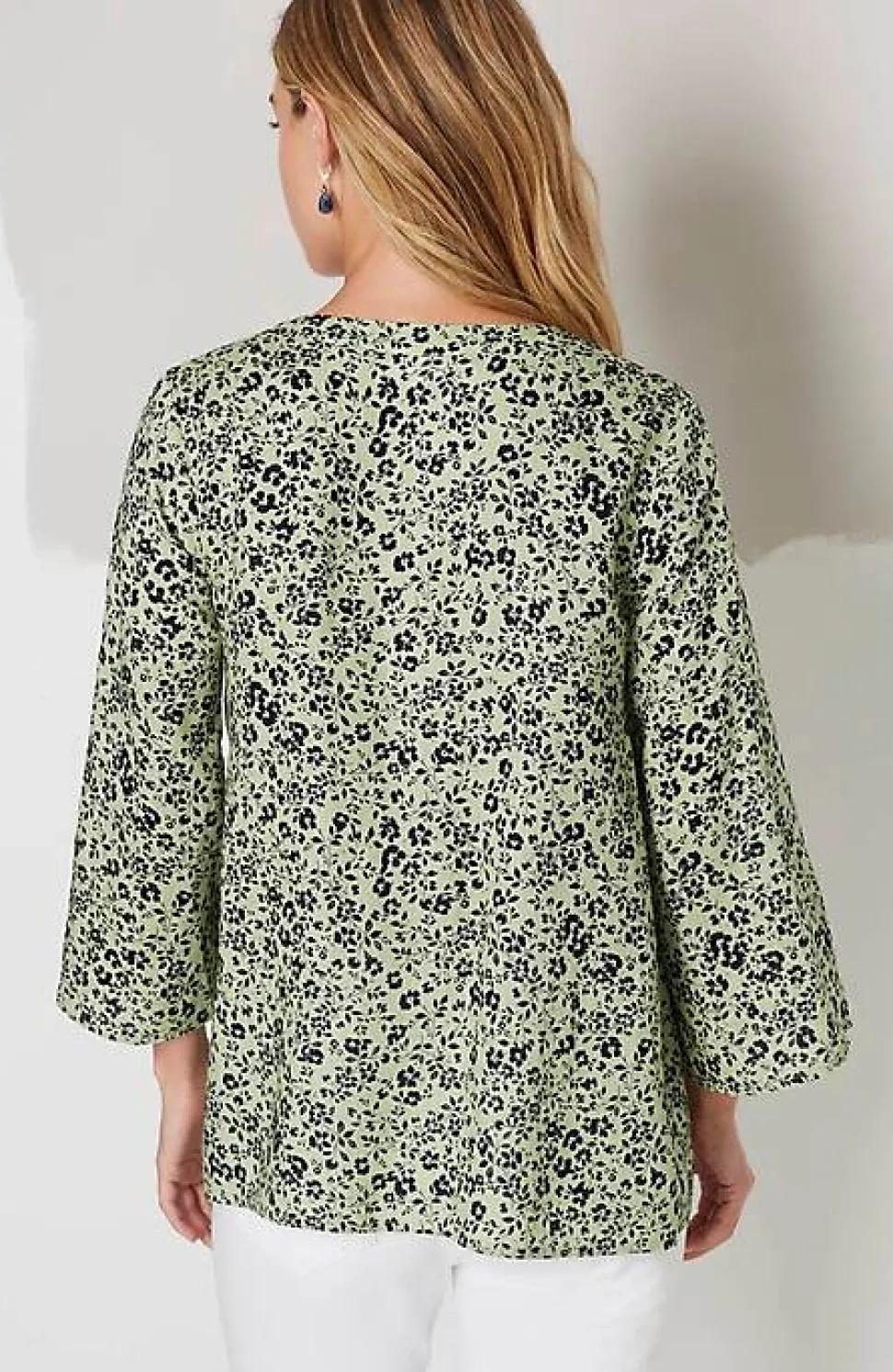 Pintucked Printed Linen Popover | Jjill