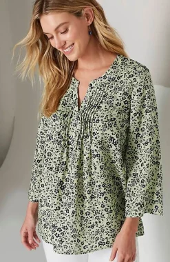 Pintucked Printed Linen Popover | Jjill
