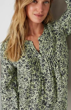 Pintucked Printed Linen Popover | Jjill