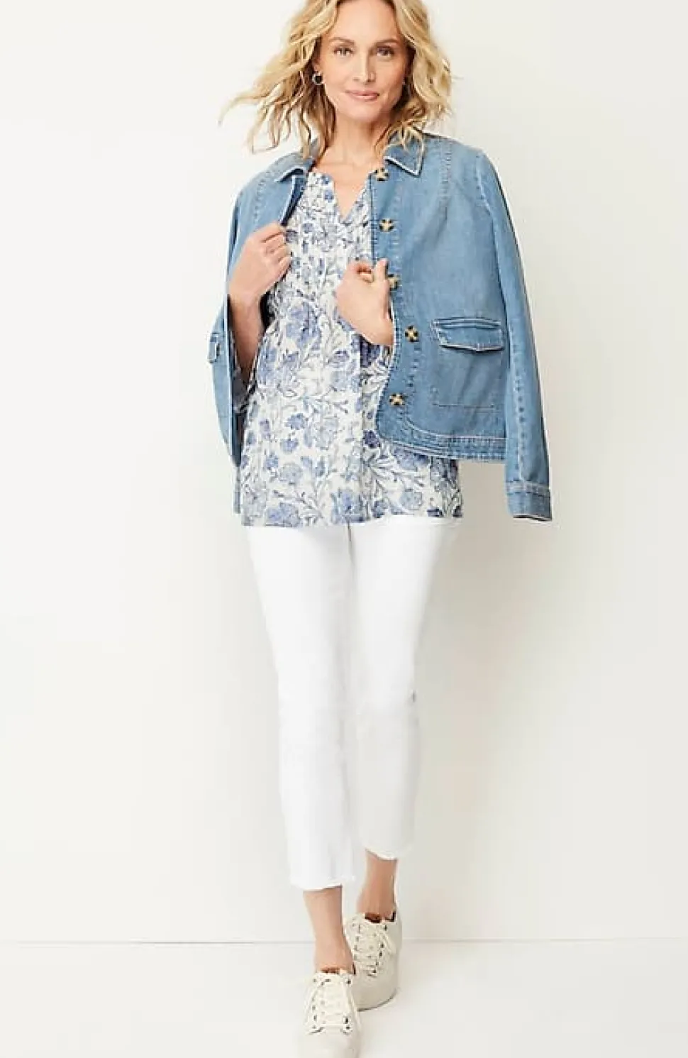 Pintucked Printed Linen Popover | Jjill