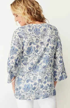 Pintucked Printed Linen Popover | Jjill