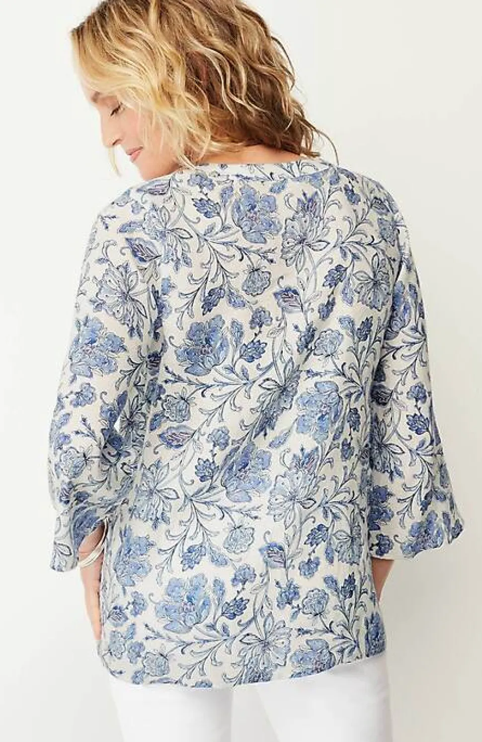 Pintucked Printed Linen Popover | Jjill