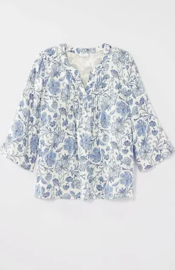 Pintucked Printed Linen Popover | Jjill
