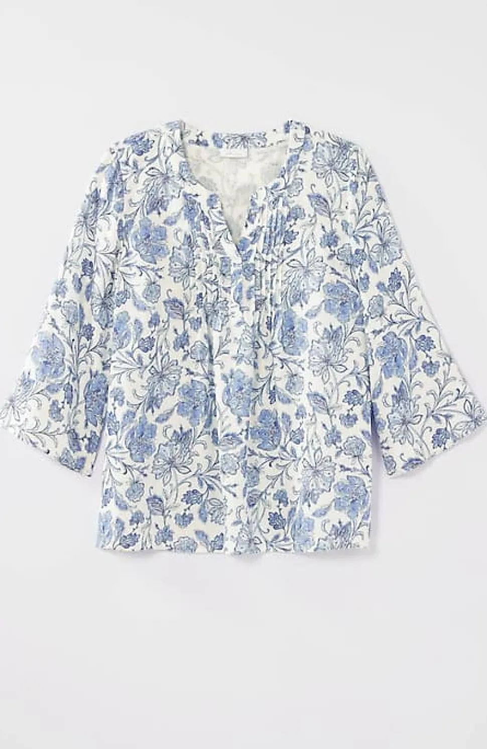 Pintucked Printed Linen Popover | Jjill