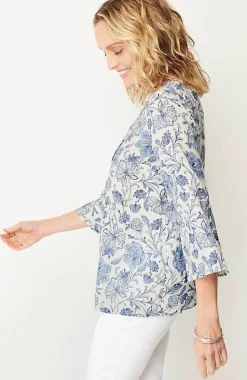 Pintucked Printed Linen Popover | Jjill