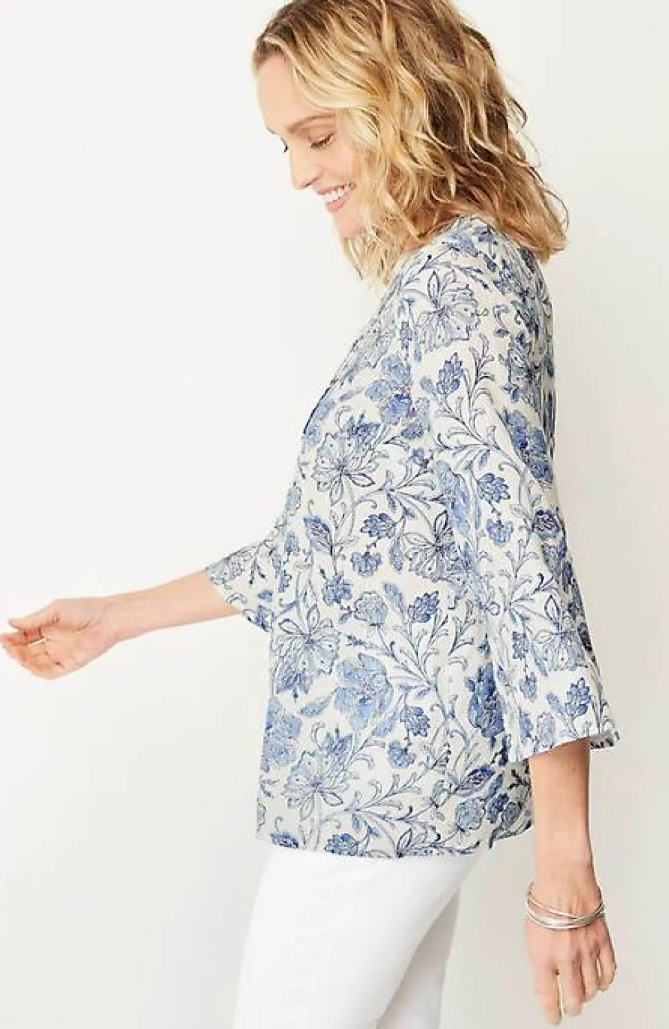 Pintucked Printed Linen Popover | Jjill
