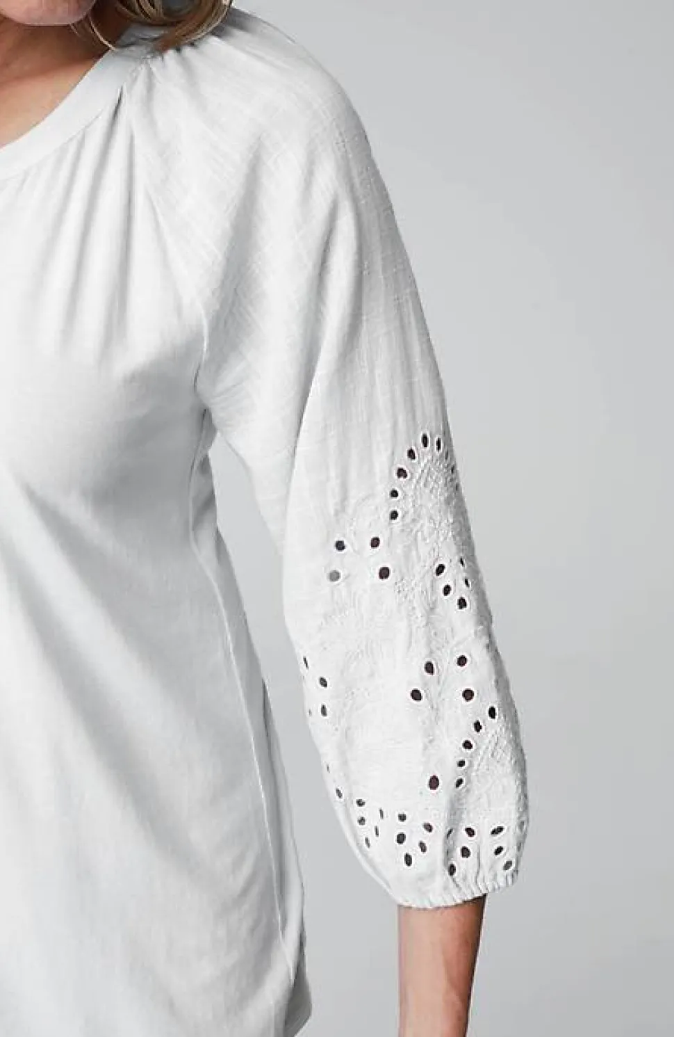 Placed-Eyelet Mixed-Media Top | Jjill