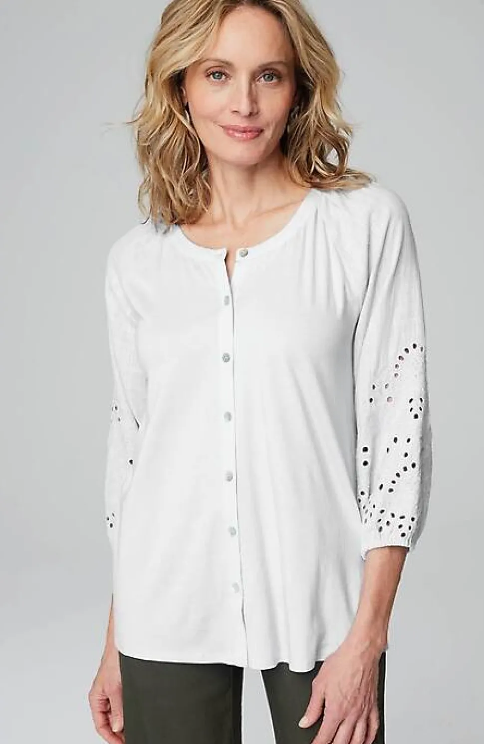 Placed-Eyelet Mixed-Media Top | Jjill