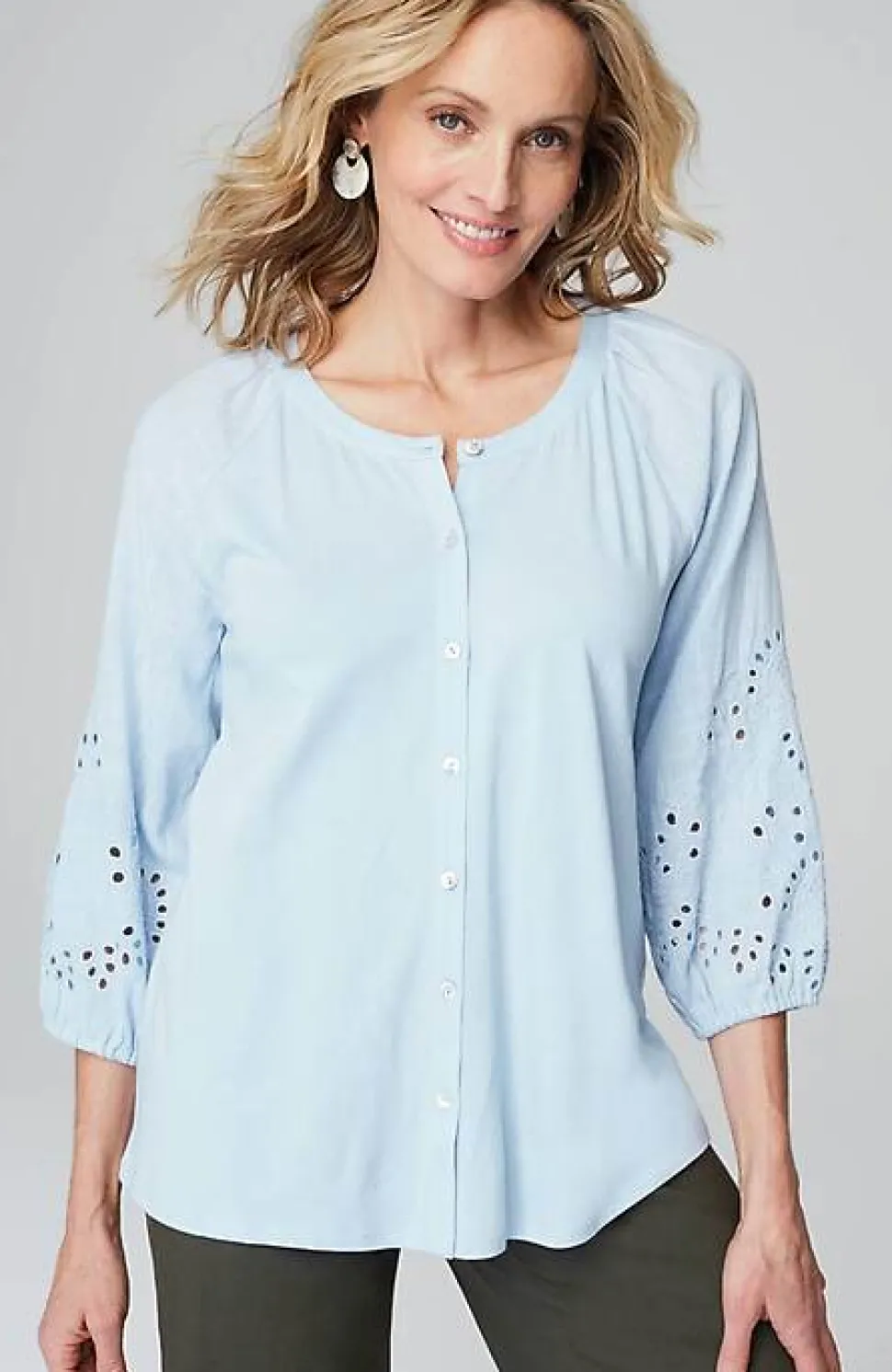 Placed-Eyelet Mixed-Media Top | Jjill