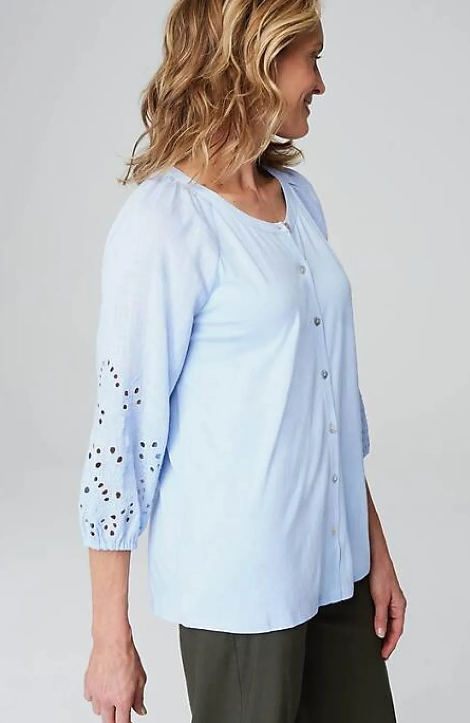 Placed-Eyelet Mixed-Media Top | Jjill