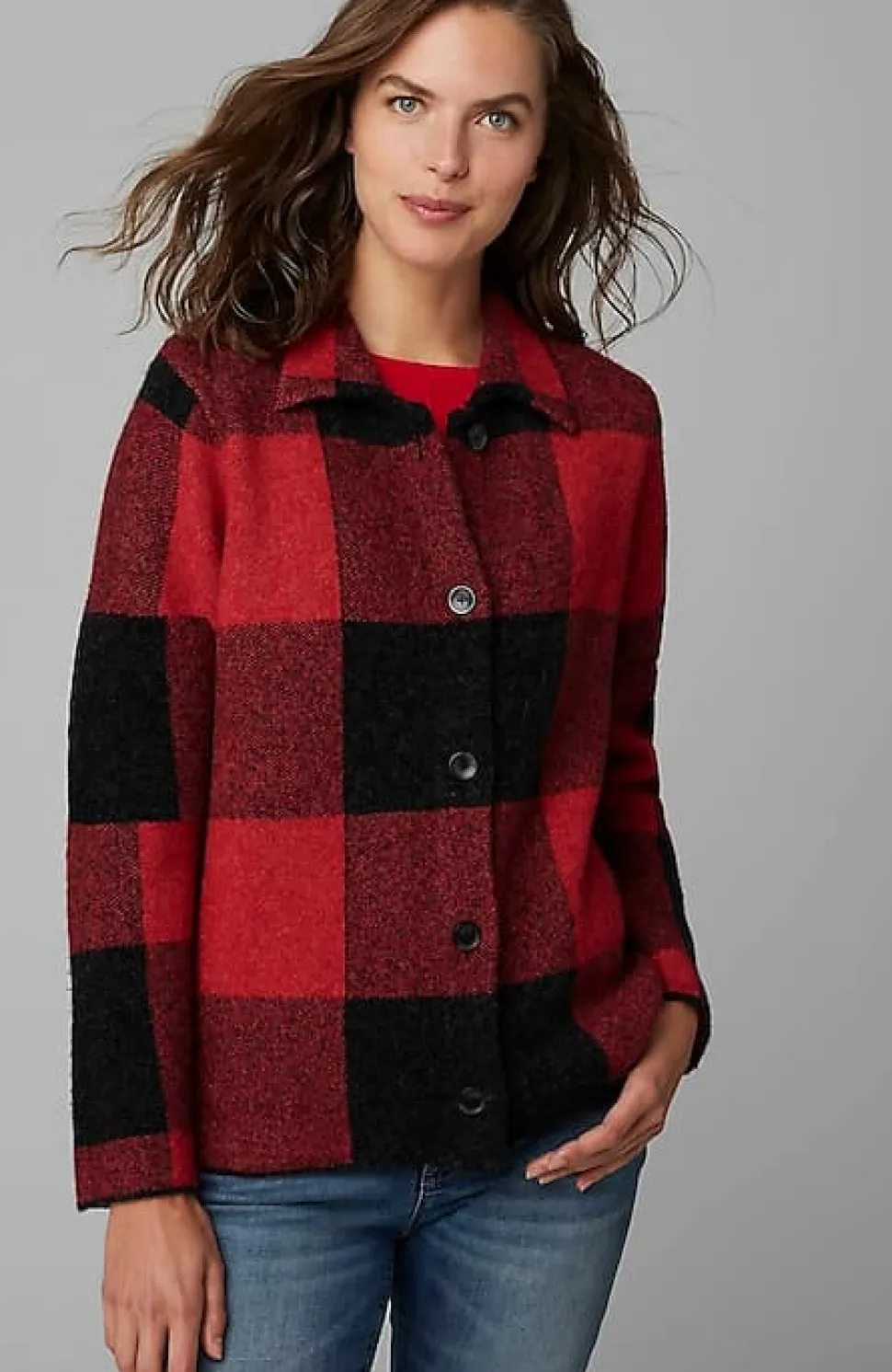 Plaid Button-Front Sweater | Jjill