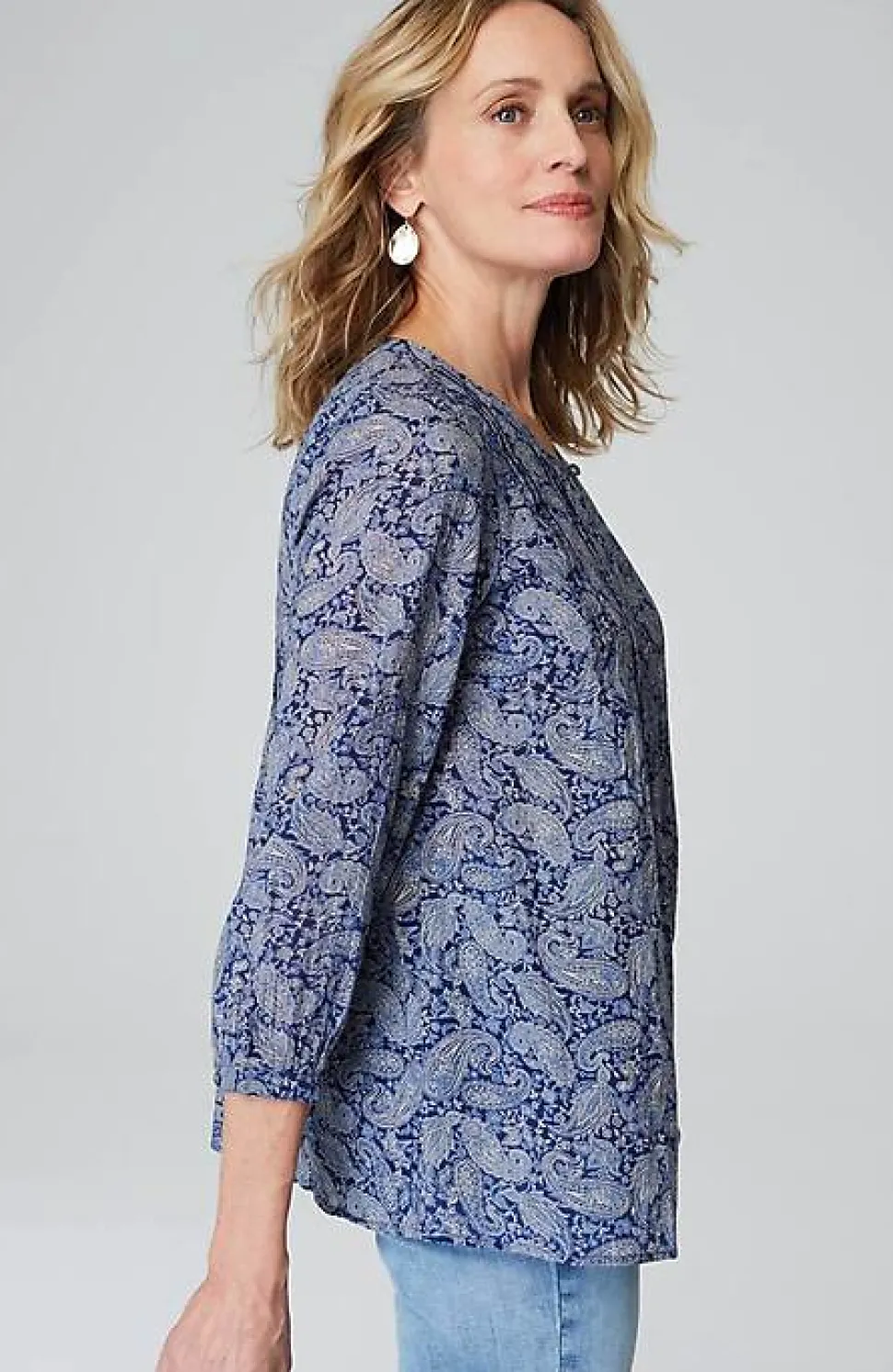Printed A-Line Pintucked Top | Jjill