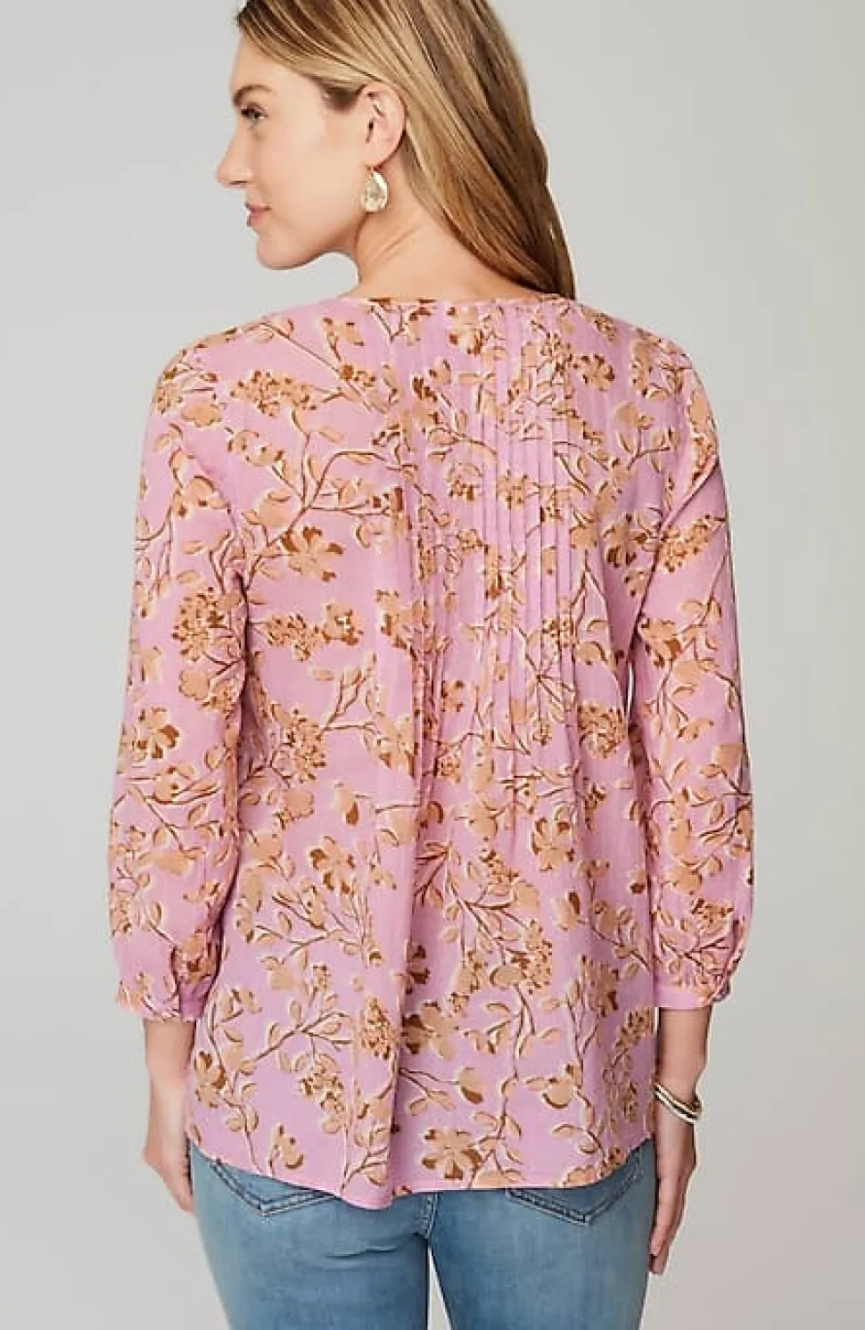 Printed A-Line Pintucked Top | Jjill