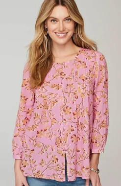 Printed A-Line Pintucked Top | Jjill