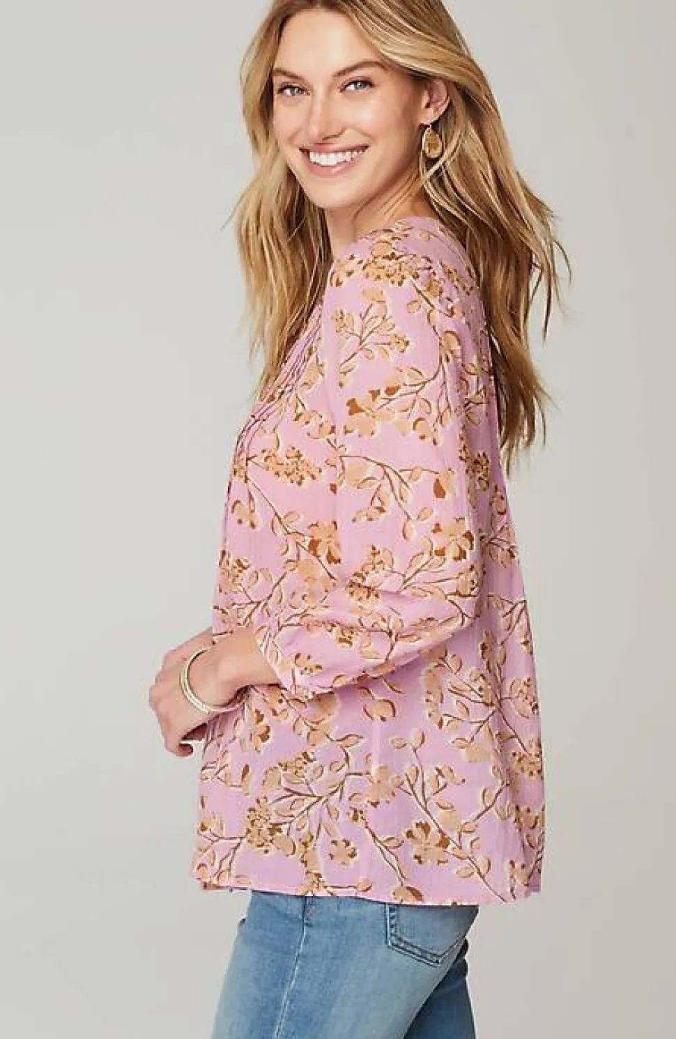 Printed A-Line Pintucked Top | Jjill
