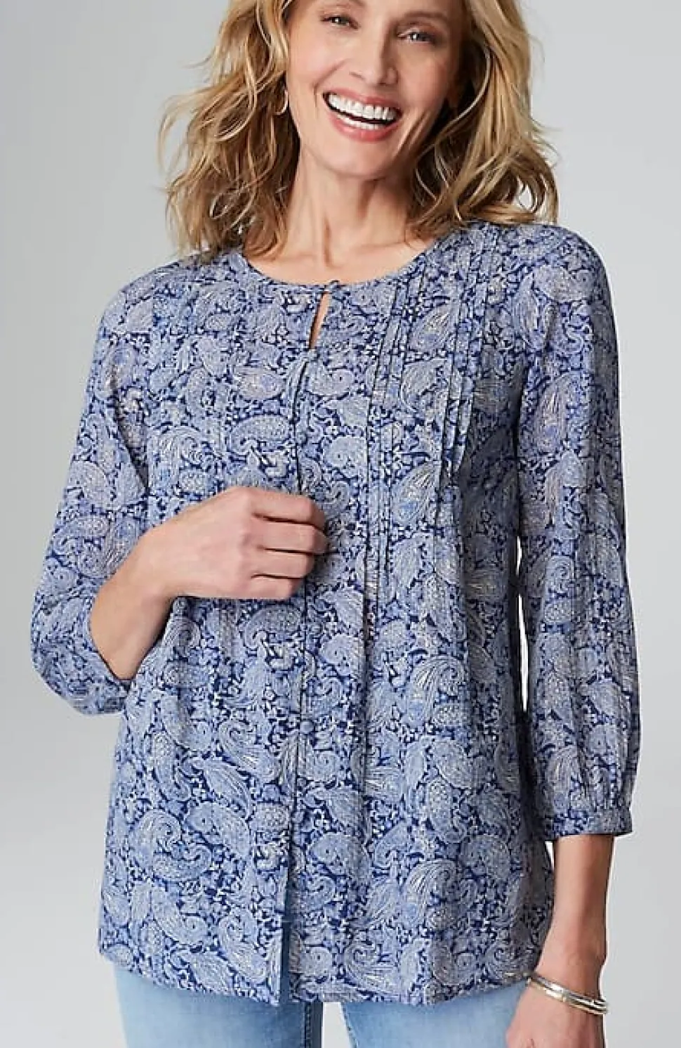 Printed A-Line Pintucked Top | Jjill