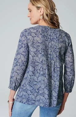Printed A-Line Pintucked Top | Jjill