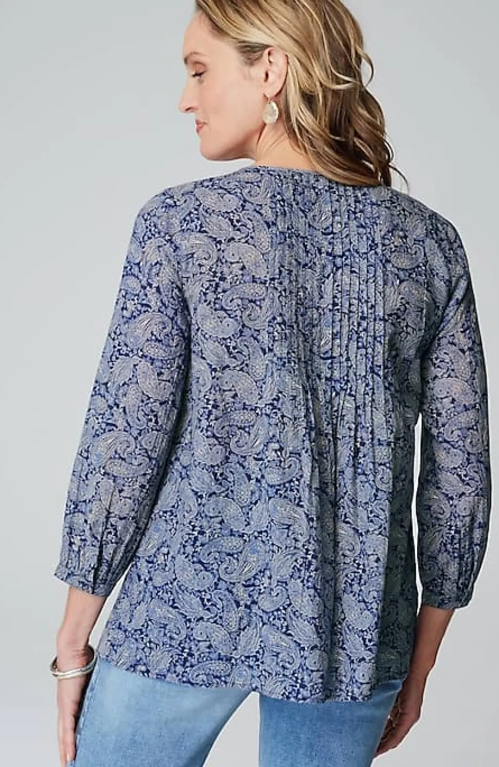 Printed A-Line Pintucked Top | Jjill