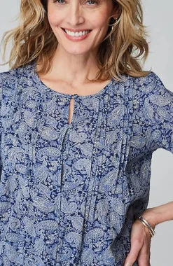 Printed A-Line Pintucked Top | Jjill