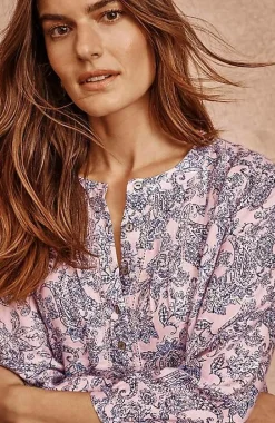 Printed Linen Pintucked Popover | Jjill