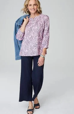 Printed Linen Pintucked Popover | Jjill