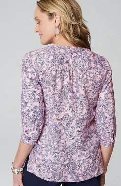 Printed Linen Pintucked Popover | Jjill