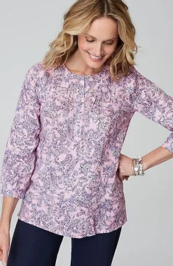 Printed Linen Pintucked Popover | Jjill