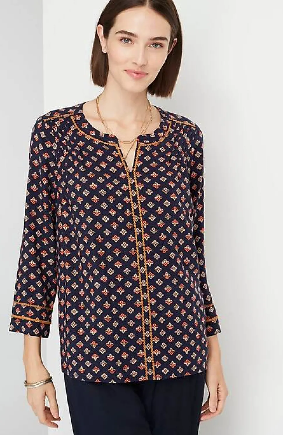 Printed U0026 Embroidered V-Neck Top | Jjill