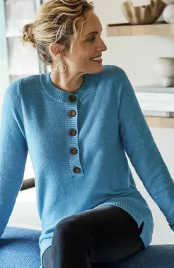 Pure Jill Button-Front Crew-Neck Sweater | Jjill