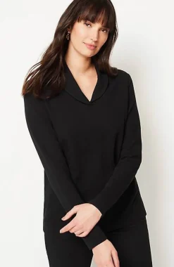 Pure Jill Diagonal-Knit Folded-Collar Top | Jjill