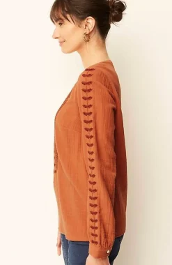 Pure Jill Embroidered Buttoned-Cuff Top | Jjill