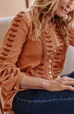 Pure Jill Embroidered Buttoned-Cuff Top | Jjill