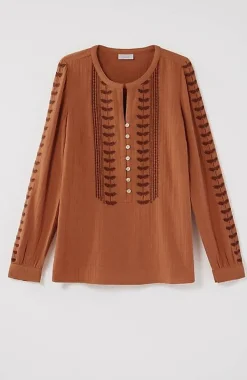 Pure Jill Embroidered Buttoned-Cuff Top | Jjill