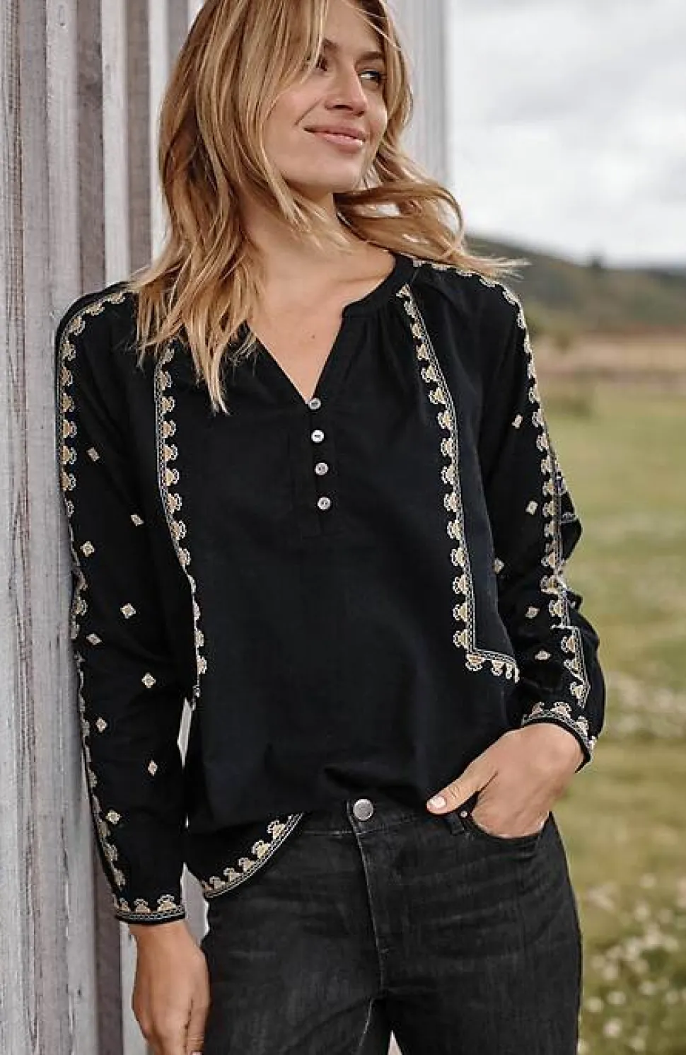 Pure Jill Embroidered Popover Top | Jjill
