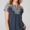 Pure Jill Embroidered Split-Neck Tee | Jjill